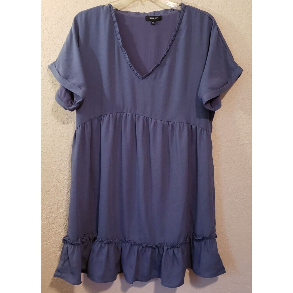 Wishlist Women's Blue Baby Doll Dress Size M/L Short Sleeve Ruffle